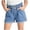 Blue#child jean shorts, variant on Moxiu Girls Ruffle Denim Shorts Summer Button Elastic High Waist Jean Shorts Casual Distressed Washed Short Pants Blue,3-4 Years