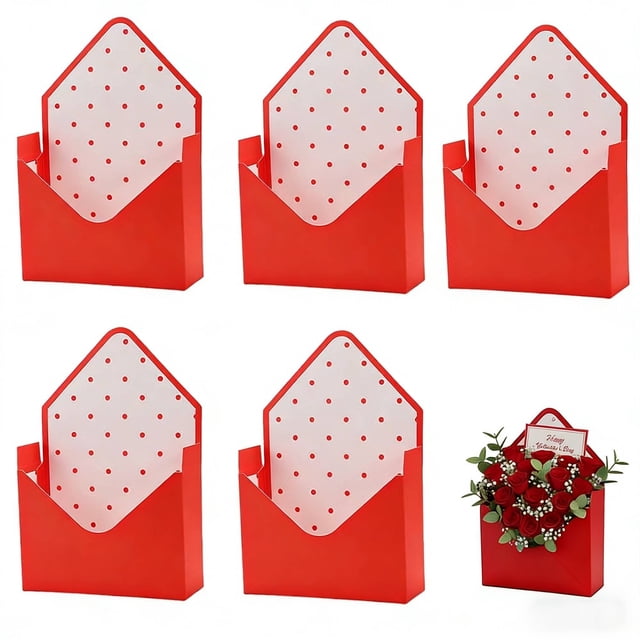 Valentines Day Envelope Boxes,Red Valentine Envelope Gift Box, Flower Wrapping Paper, Decorative Flower Box with Love Letters Design for Proposal Wedding Party 9*14in L