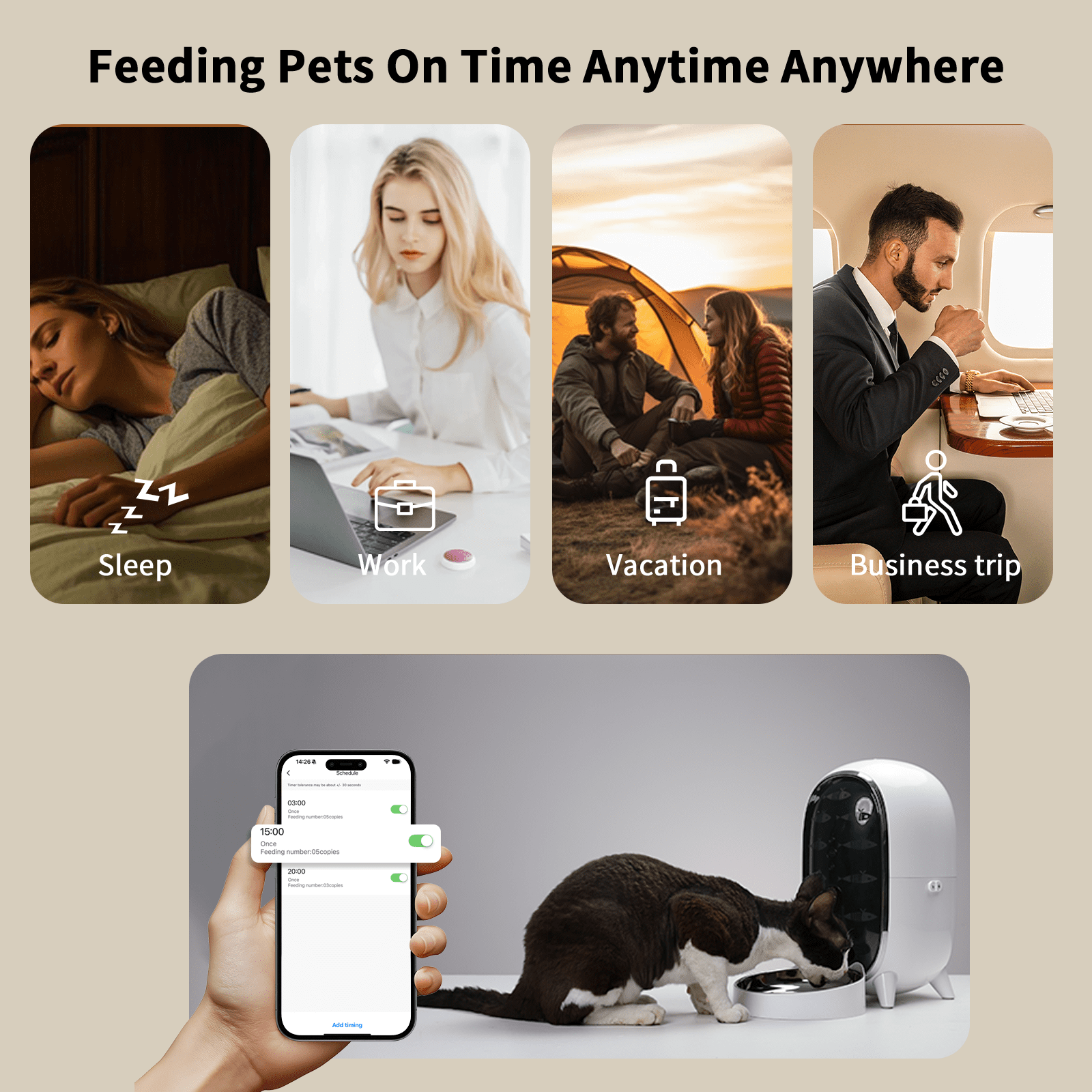 WAOWAO Smart Pet Feeder with 1080P HD Camera, App Control, Voice Recorder, 3L Large Capacity for Cats/Dogs