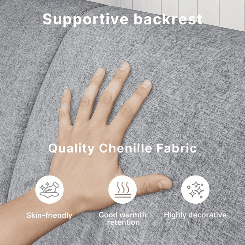 89”Chenille Upholstered 3-Seat Couch, Stylish Modern Design with Broad Armrests & Thick Cushions, Perfect for Home, Apartment & Living Area,Light Grey