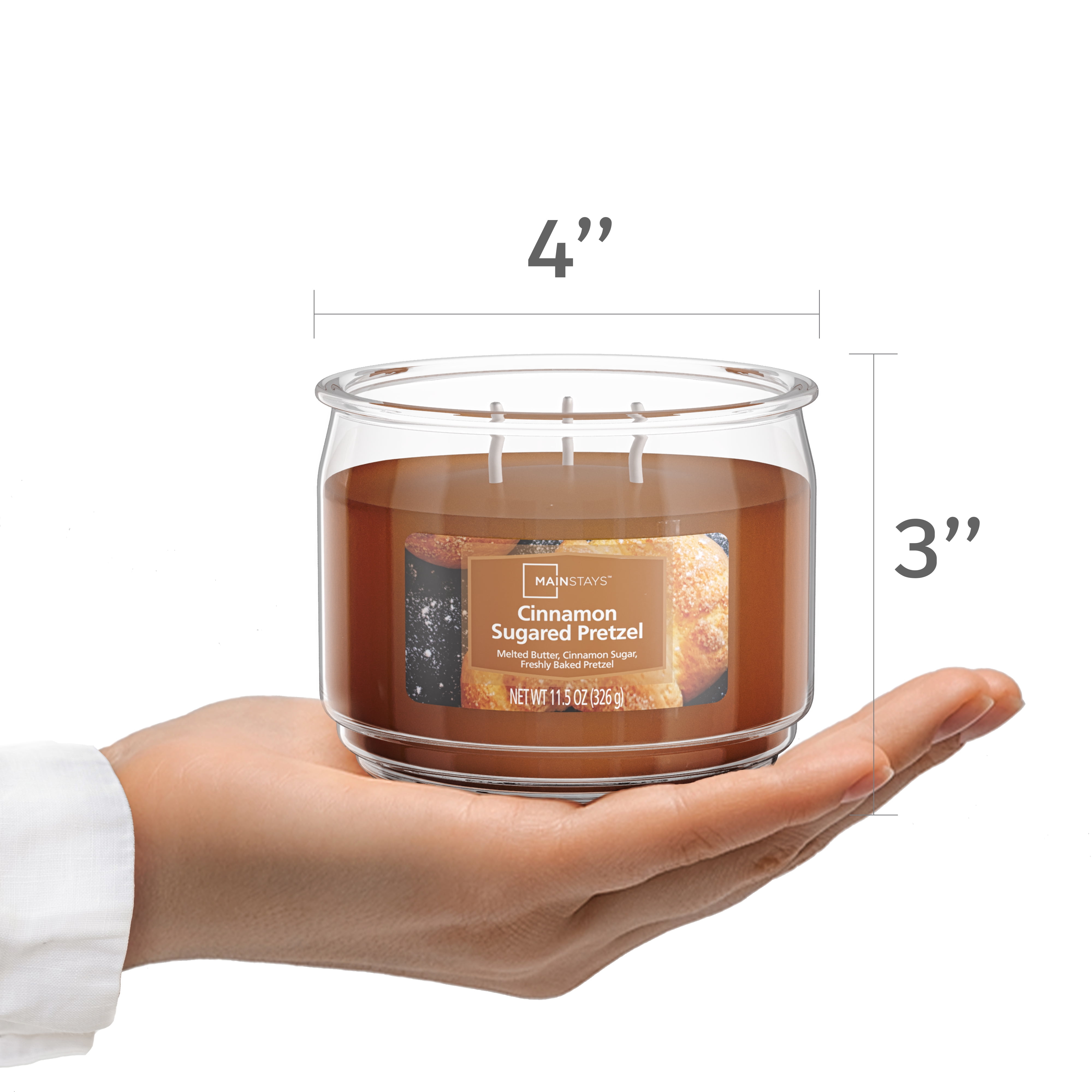 Mainstays Cinnamon Sugared Pretzel 3-Wick Scented Glass Jar Candle, 11.5 oz