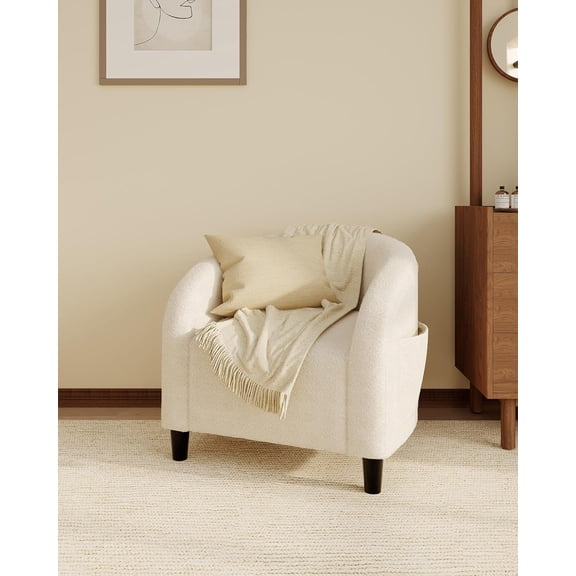 Accent Chair Living Room Chairs Boucle Barrel Chairs Round Armchairs for Bedroom Waiting Room Office Reception Chairs(Beige)