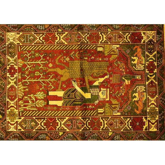 Ahgly Company Machine Washable Indoor Rectangle Animal Yellow Traditional Area Rugs, 3' x 5'