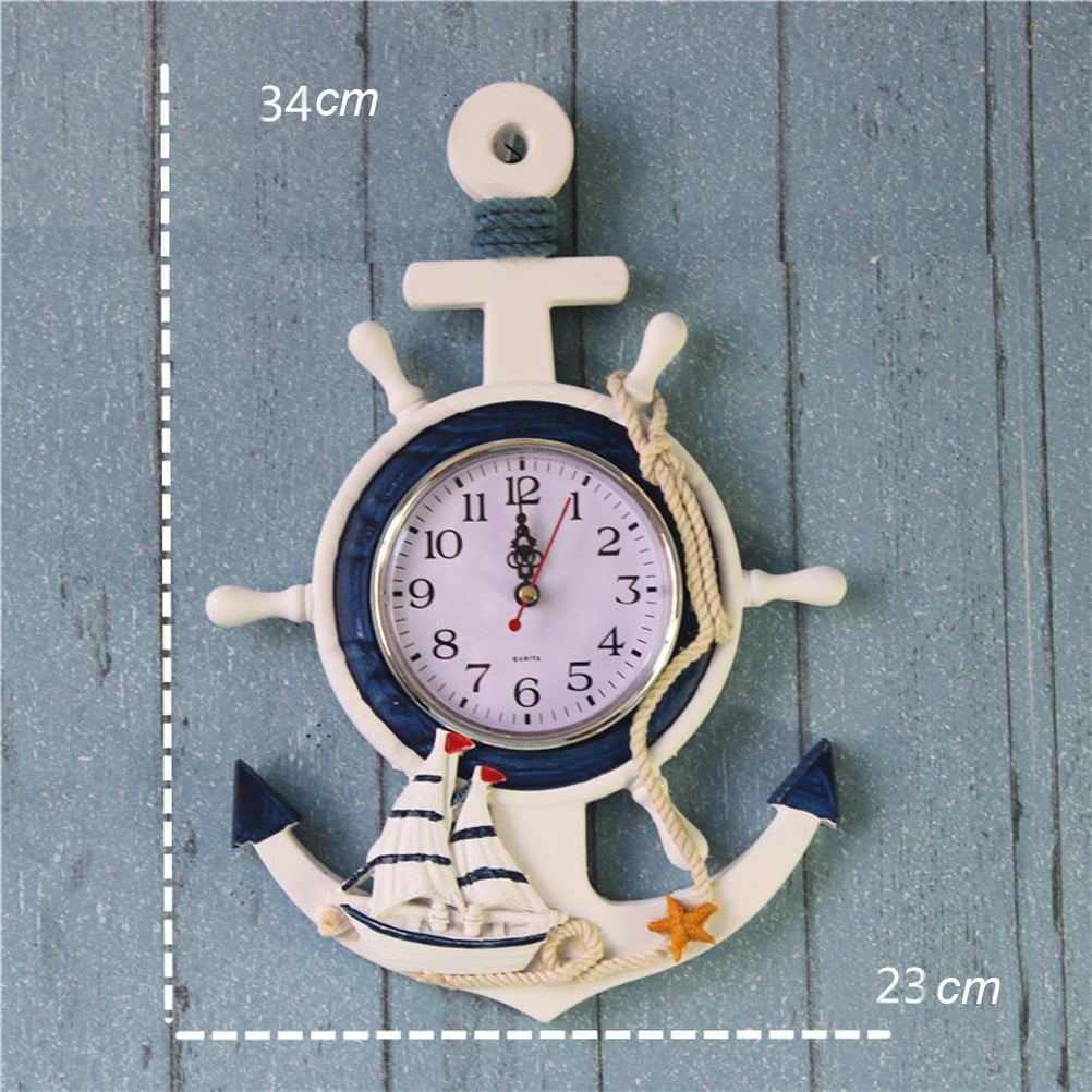 Beach Boat Ship Rudder Wheel Anchor Nautical Hanging Wall Clock Quartz Decor New 