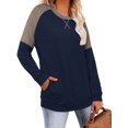 thumbnail image 3 of Womens Tops Color Block Pullover Long Sleeve T Shirts with Pockets Crew Neck Tunic Blouse, 3 of 5