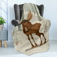 thumbnail image 4 of Northwoods Soft Flannel Fleece Throw Blanket, Happy Smiling Elk Mascot Character Walking in the Forest Cartoon Illustration, Cozy Plush for Indoor and Outdoor Use, 50" x 60", Multicolor, by Ambesonne, 4 of 5