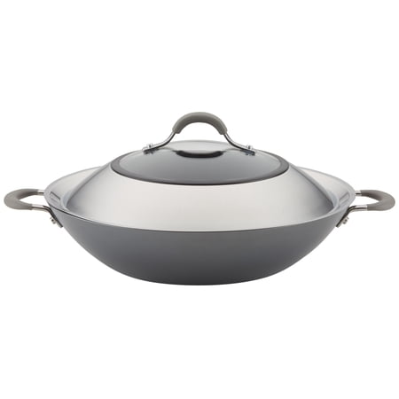 Circulon 14  Elementum Hard-Anodized Nonstick Covered Wok with Side Handles  Oyster Gray