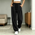 thumbnail image 2 of Women's Baggy Sweatpants Y2K Pleated High Waist Drawstring Jogger Pants Soft Casual Street Athletic Pants with Pockets Fall Outfits Black, 2 of 8
