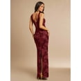 thumbnail image 2 of Burgundy 3D Floral Embroidered Sleeveless High Neck Fitted Maxi Dress, 2 of 7