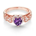 thumbnail image 4 of Gem Stone King 1.23 Ct Heart Shape Purple Amethyst 18K Rose Gold Plated Silver Ring, 4 of 6