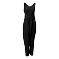 thumbnail image 3 of Women's V-Neck Sleeveless Wide Leg Jumpsuit - Adjustable Waist Romper for Summer Casual Wear, 3 of 4