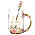thumbnail image 1 of Taza de té de vidrio OEAGO Friendship con diseño floral y cuchara, 1 of 7