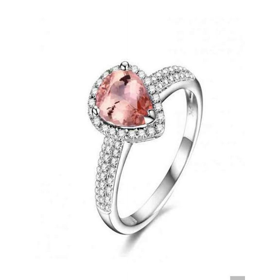 Halo 2 Carat Pear cut Morganite and Diamond Engagement Ring in 14k White Gold affordable morganite and diamond engagement ring