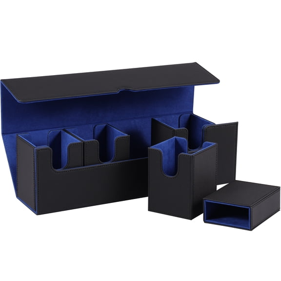 Deck Box 5 in 1 PU Card Deck Box with Dice Tray and 4 Card Deck Cases Strong Magnet Card Deck Case Holds 400 Cards Large Capacity Card Storage Box Card Collectors Gift for Cards