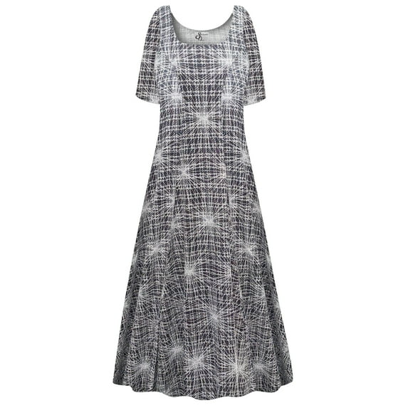 Plus size 3x Womens Dress Silver Polaris Designer Print Short Sleeve Square Neck Princess Cut