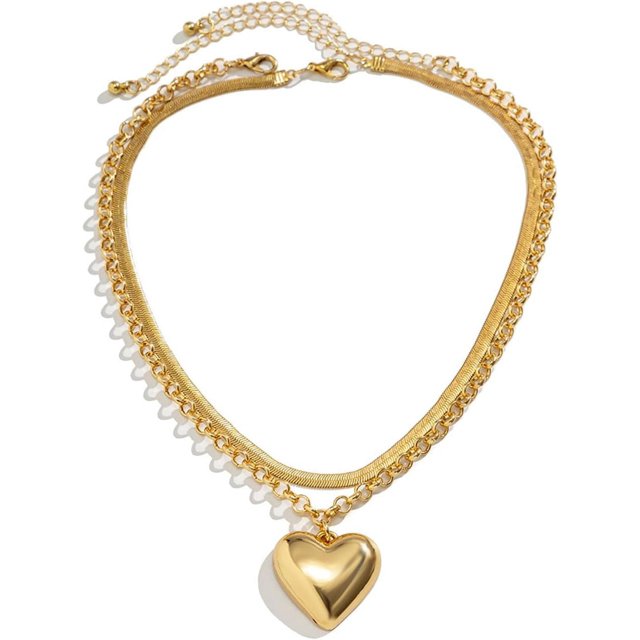 HAHDAXIA Colliers Cœur Dorés Collier Cœur Épais Collier Cœur Bouffant pour Femmes Collier Chaîne Serpent Collier Chevrons Collier Ras-du-Cou Épais pour Femmes Filles