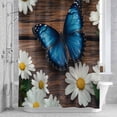 thumbnail image 2 of Blue Butterfly Daisy Shower Curtain for Bathroom, Spring White Floral Flower Plant Wood Grain Waterproof Cloth Fabric Bathroom Accessories Set with 12 Rust Proof Plastic Hooks, 66"x72", 2 of 9