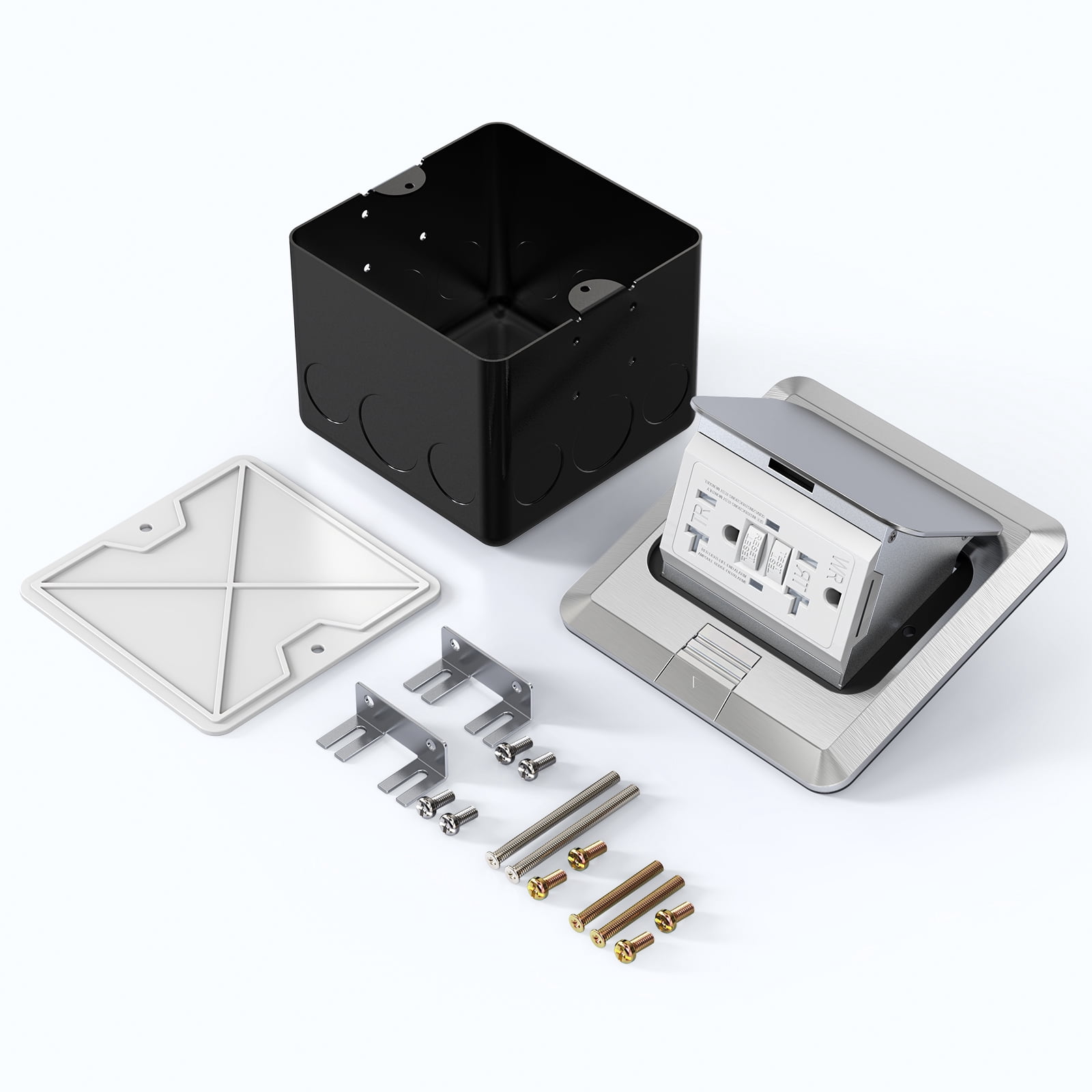 KYHSHJ Pop Up Floor Electrical Outlet with 20 Amp Stainless Steel GFCI Tamper Receptacle Outlet, Silver