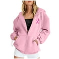 thumbnail image 2 of Breast Cancer Awareness Hoodies for Women 2025 Pink Ribbon Zip Up Graphic Hooded Sweatshirt with Pockets Jackets Coat, 2 of 6
