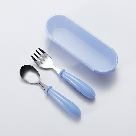 

2pcs Children Spoon Forks Box Kids Stainless Steel Kids Cutlery Portable Baby Feeding Tableware Set Blue