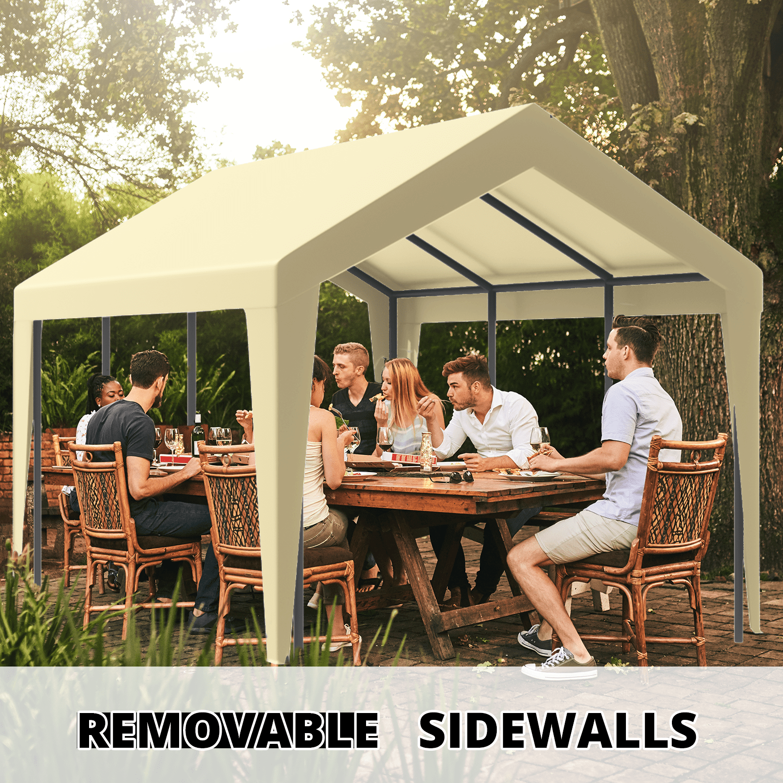 Gaptain W10×L20Ft Heavy Duty Steel Carport Portable Garage with Removable Sidewalls,Wateproof&Anti-Sunburn&Adjustable Height,Beige