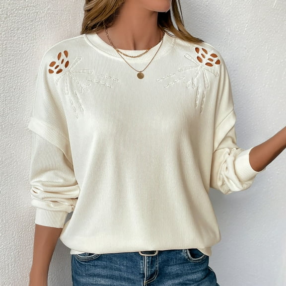 Busydd Womens Sweatshirts Crewneck Ribbed Pullover Sweatshirts Casual Loose Long Sleeve Shirts for Women Fashion Fall Sweatshirt for Women L