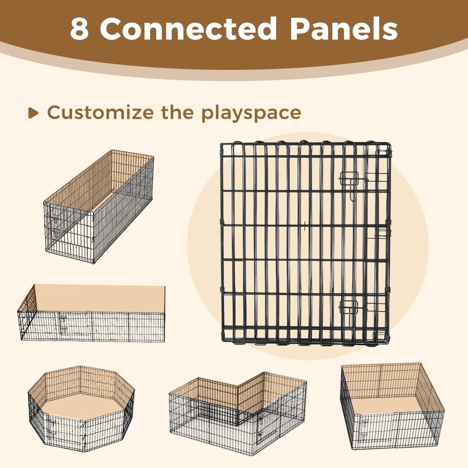 Foldable -48 inch Octagonal Metal Dog Playpen - 8-Panel Exercise Dog Fence with Door, Indoor/Outdoor Dog Corral with Dog Pin for Large & Medium Dogs, Large Black