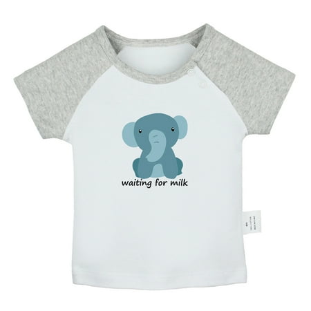 

Waiting For Milk Funny T shirt For Baby Newborn Babies Animal Elephant T-shirts Infant Tops 0-24M Kids Graphic Tees Clothing (Short Gray Raglan T-shirt 18-24 Months)