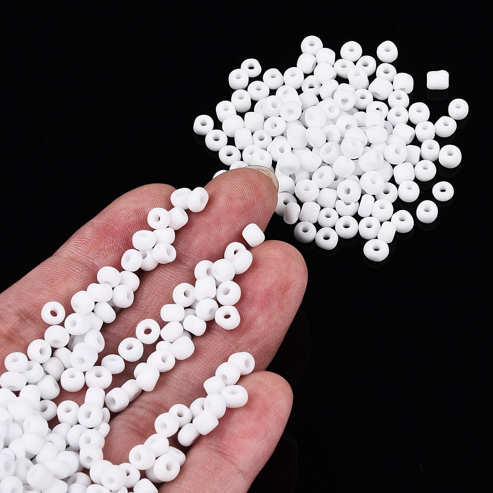 Frosted Opaque Glass Seed Beads Round White 4~5x2.5~5mm Hole: 1mm 4500pcs/bag 440~450g/bag
