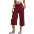 thumbnail image 4 of 3 Packs Capri Pants for Women Low Rise with Pockets Elastic Waist Wide Leg Crossover Running Gaucho Pants Going Out Business Cropped Pants Wine 2XL, 4 of 6