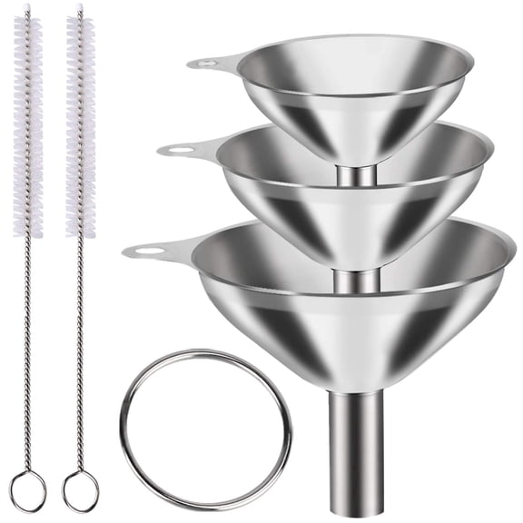 6-Piece Stainless Steel Funnel Set for Kitchen, Includes Cleaning Brushes for Oils, Spices, and Bottles