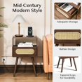thumbnail image 4 of Nightstands Set of 2,Mid Century Modern Nightstand with Charging Station,Rattan Side Table with Drawer,Boho End Table with Storage,Wood Bedside Tables for Bedroom,Walnut, 4 of 7