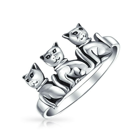 Friendship Three Best Friends Family Kitten Cat Ring Band For Teen For Women 925 Sterling Silver