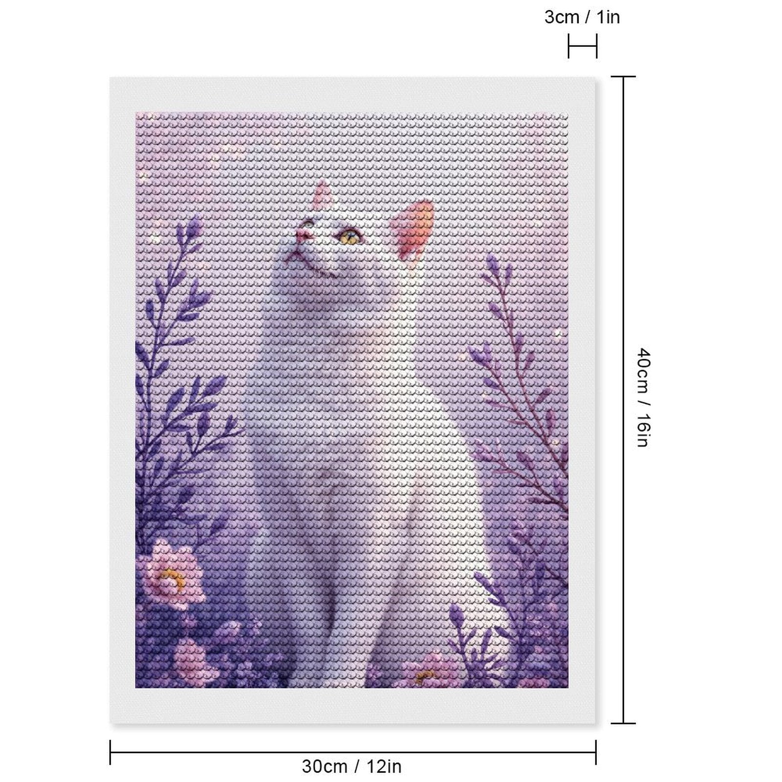 Diamond Art Kits for Adults, White Cat In Floral Garden Bliss 5D Diamond Painting Kits for Adults Beginners, DIY Full Drill Diamond Painting, Gem Art and Crafts 12x16