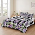 thumbnail image 2 of Twin XL Quilt Set 68''x98'', Lavender Floral Lightweight Bedspread Coverlet Set with 2 Pillow Shams, Purple Flowers Butterfly Black Gray Plaid Breathable All Season Quilt Bedding for Dorm/Guest Room, 2 of 9