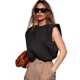 thumbnail image 4 of Gupgi Women Padded Shoulder T-shirts  Office Lady Sleeveless Solid Color Top, 4 of 7