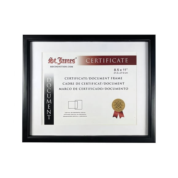 St. James 83918 Certificate Frame 8.5x11"" with Mat or 11x14"" without Mat - 1 Each