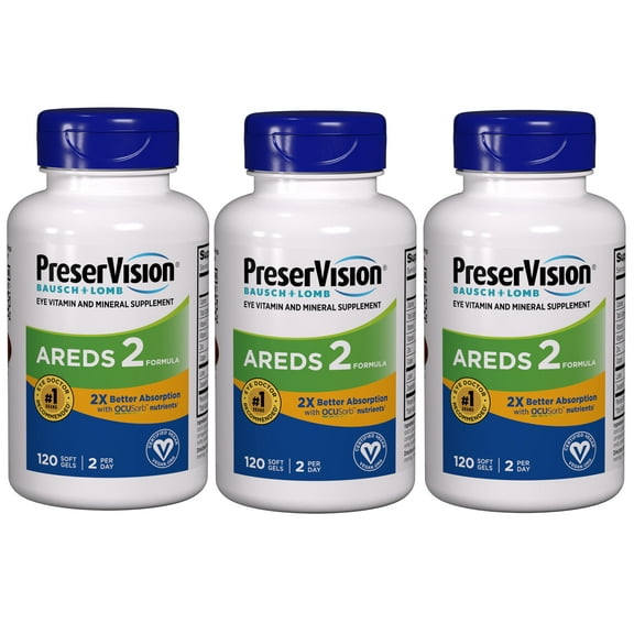 3 Pack - PreserVision AREDS 2 Eye Vitamin & Mineral Supplement with OCUSorb, Contains Lutein, Zeaxanthin, Vitamin C, Zinc, Copper & Vitamin E, Eye Health Supplements for Adults, 120 Soft Gels