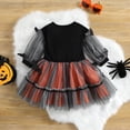 thumbnail image 6 of Toddler Baby Girl Halloween Outfit Pumpkin Bat Dress Long Sleeve Tulle Tutu Skirt Dresses Cute Fall Halloween Party Clothes, 6 of 7