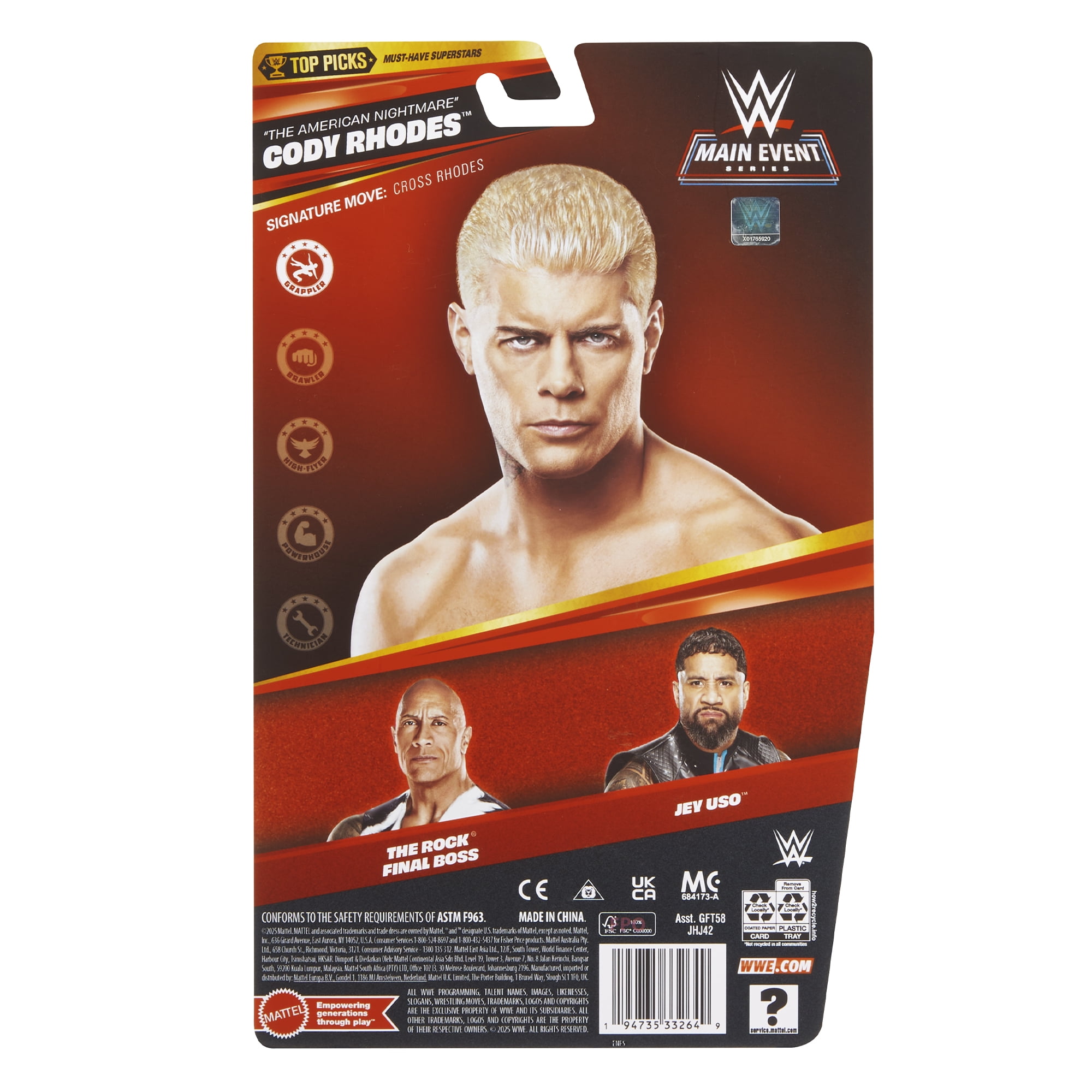 Cody Rhodes - WWE Main Event Top Picks 2026 (Wave 1) Mattel WWE Toy Wrestling Action Figure