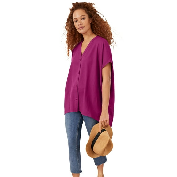 Ellos Women's Button-Front Linen-Blend Tunic Tunic