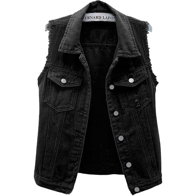 Chaleco de mezclilla desgastado sin mangas para mujer, color caramelo Z-Negro M Z-Negro M Xishao ropa