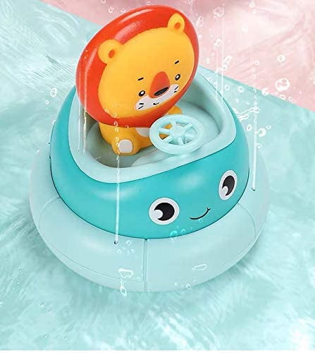 Baby Bath Toys Spinning Boat with Toy Lion Fun & Interactive Bath Toys for Bathtub or Pool Bathtub Toys for Toddlers & Kids Sprinkler Bath Toys Water Spray Toys 