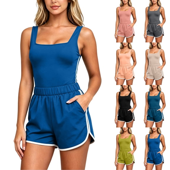 Naotn Two-piece Workout Sets for women Summer Casual Sleeveless Tank Top and Shorts Comfy Soft Colorblock Ribbed Set