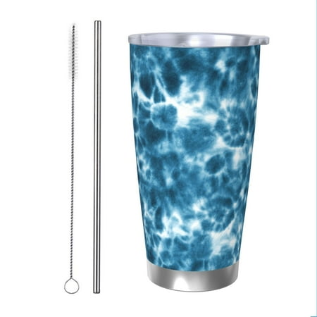 

Vsdgher Blue Tie Dye 20 Oz Stainless Steel Vacuum Insulated Travel Mug Coffee Cup for Home Office Outdoor Works Great for Ice Drinks and Hot Beverage -Straw Two-piece Set