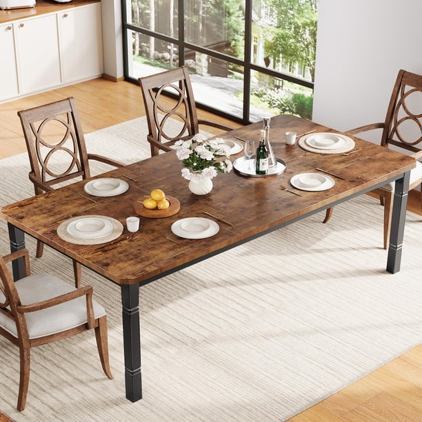 Yeshouse Mesa de comedor industrial, mesa de cocina larga con esquinas biseladas y patas de metal resistentes para comedor, cocina, sala de estar, fácil montaje