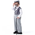 thumbnail image 3 of ESASSALY Boys Old Man Outfit Long Sleeve Plaid Jumpsuit with Hat Glasses Beard, 3 of 7
