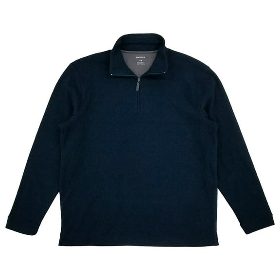 Haggar Mens Blue & Black Gem Quarter-Zip Fleece Pullover Sweatshirt Large