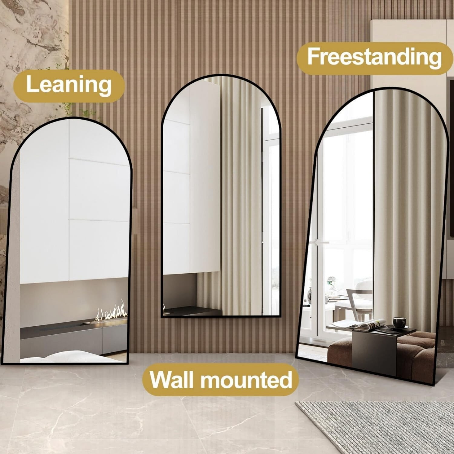 Easy4Home 71"x26" Arched Full Length Mirror Freestading Full Body Floor Mirror, Black
