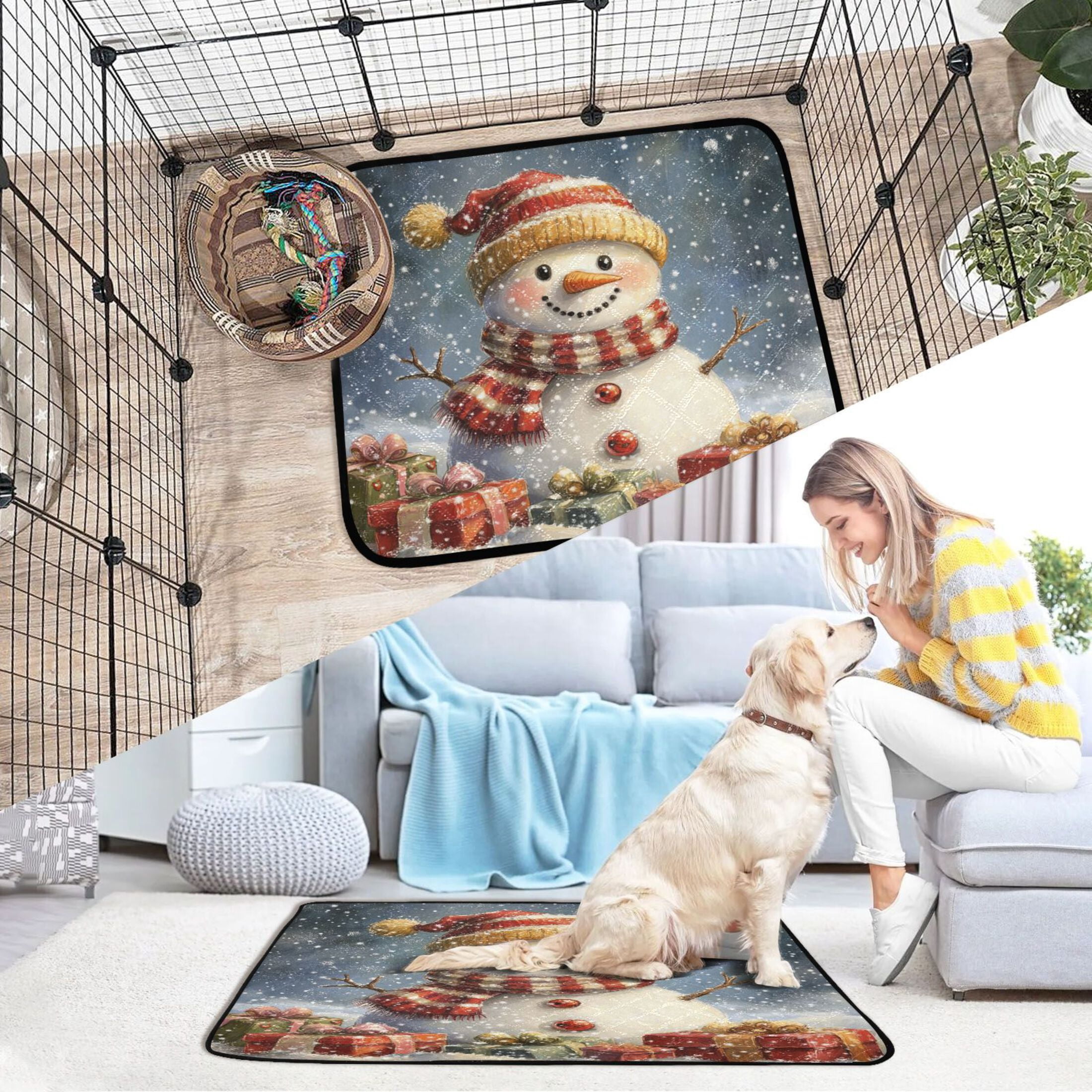 Qxltty Snowman Gift Cat litter Pads Pet Set of 3 Diaper Mats Center Anti-leakage Layer Absorbent Soft and Comfortable